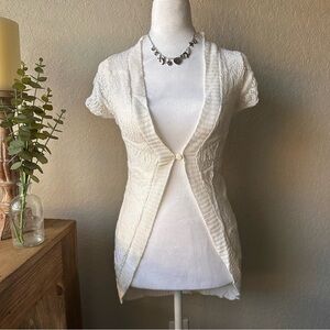 Say What? Cream Short-Sleeve V-Neck Knit Cardigan